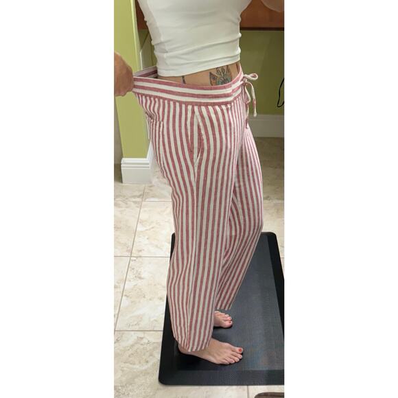 Old Navy XS red white stripe pull on pants 55% linen elastic waist - Picture 7 of 7